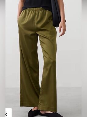 Banana Republic Olive Green Wide-Leg Satin Pants